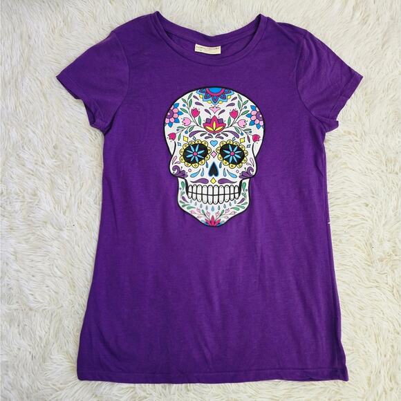 Purple Sugar Skull T-Shirt Colorful Bobbie Brooks Day Of The Dead Graphic Tee S - Picture 9 of 10